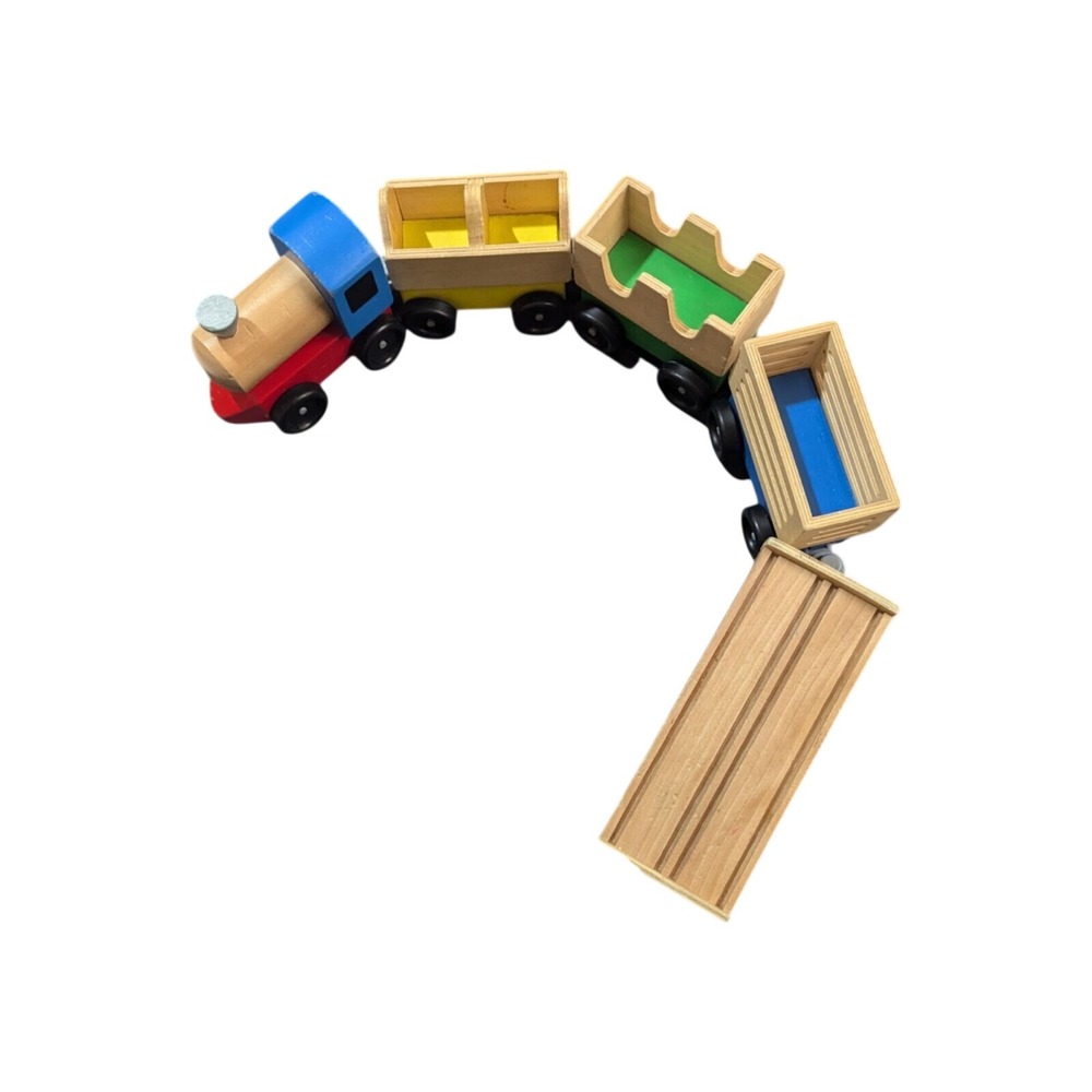 Melissa & Doug Wood Wooden Farm Train Chunky Set‎ 3 cars 1 ENGINE set of 4 #4545